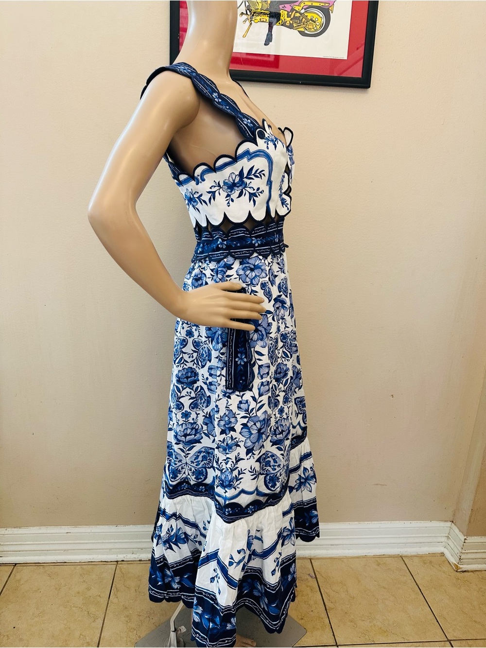 FARM Rio White Midi Dress with Blue Floral Print - Picture 6 of 16